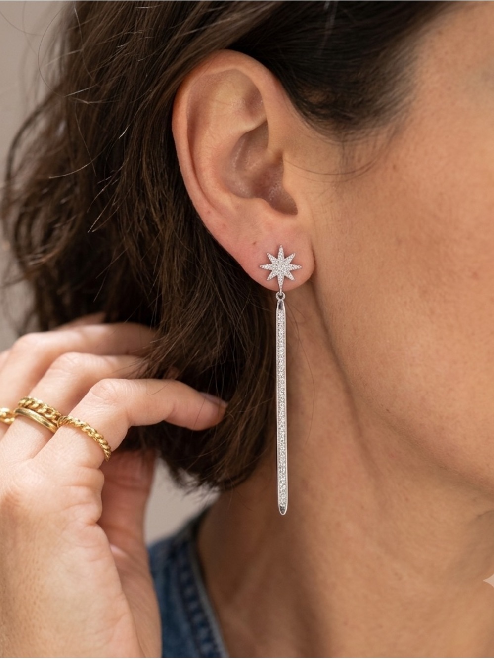 LONG Dangle Earrings with star studs